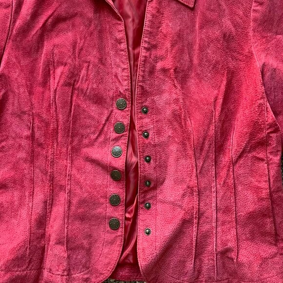 Vintage Red-pink Suede 100% Genuine Leather Womens L Biker Stylish Lightweight - Picture 3 of 8